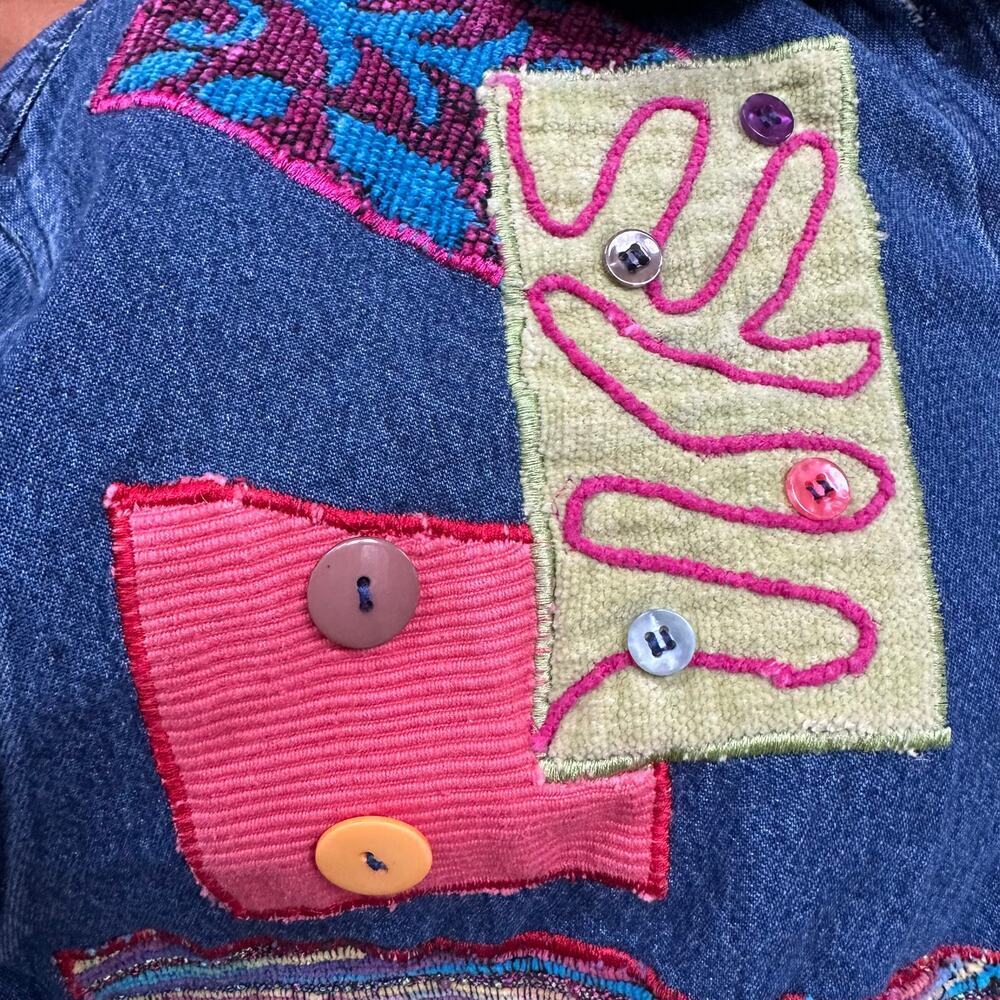 Legacy‎ Denim Patchwork Embroidered Jacket Boho F… - image 14